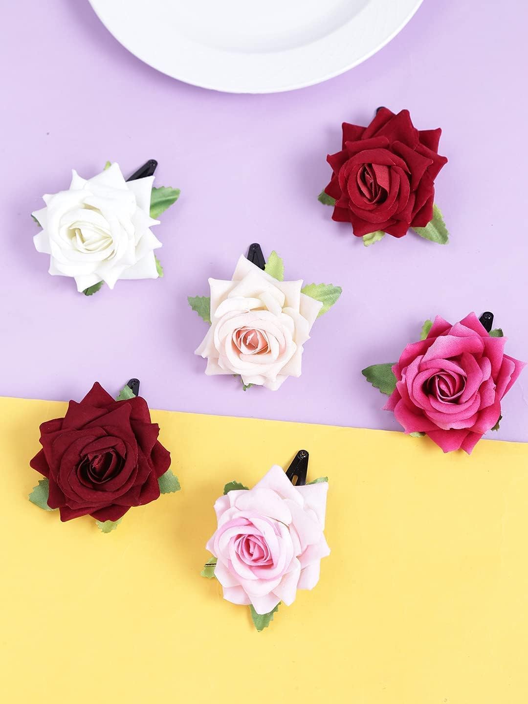 Rubella Hair Clips - 5pcs Colorful Flower Rose Hair Accessories Set for Women & Girls | Perfect for Bridal, Wedding, Party & Everyday Use