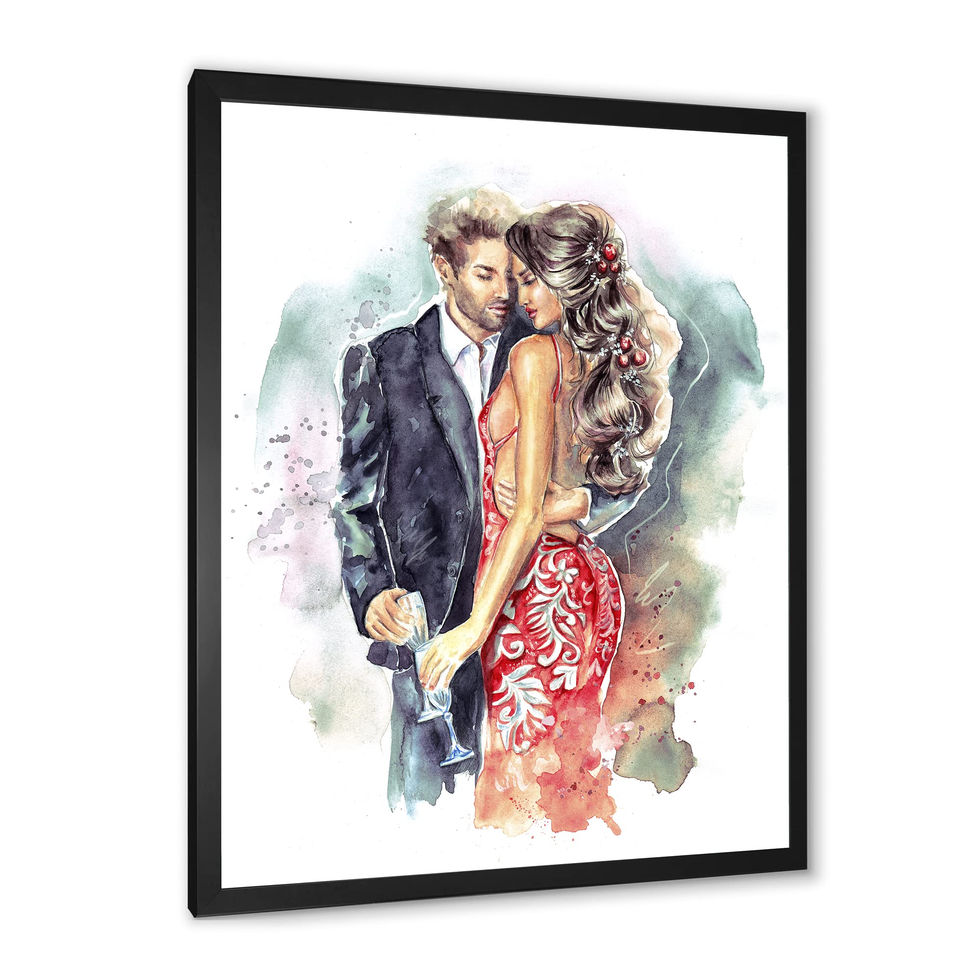 Romantic Couple with Champagne Glasses New Year Wall Art - Elegant Framed Home Decor for Living Room, Bedroom & Wedding Anniversary Gifts