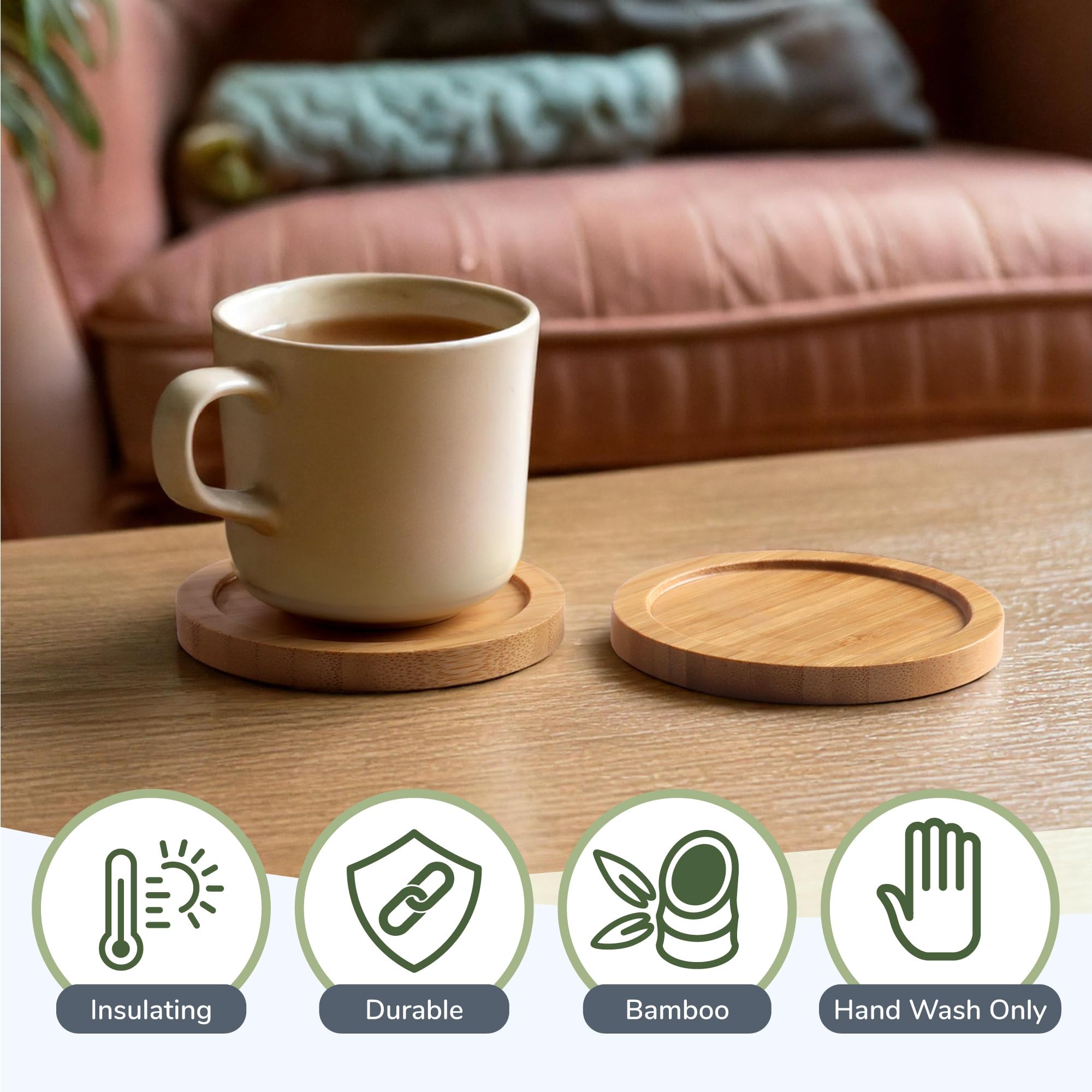 BambooMN Heavy Duty Bamboo Coasters Set of 100 - 3.75 Inch Round Natural Drink Coasters for Bars, Restaurants & Home Use - Eco-Friendly Table Protectors for Hot & Cold Beverages