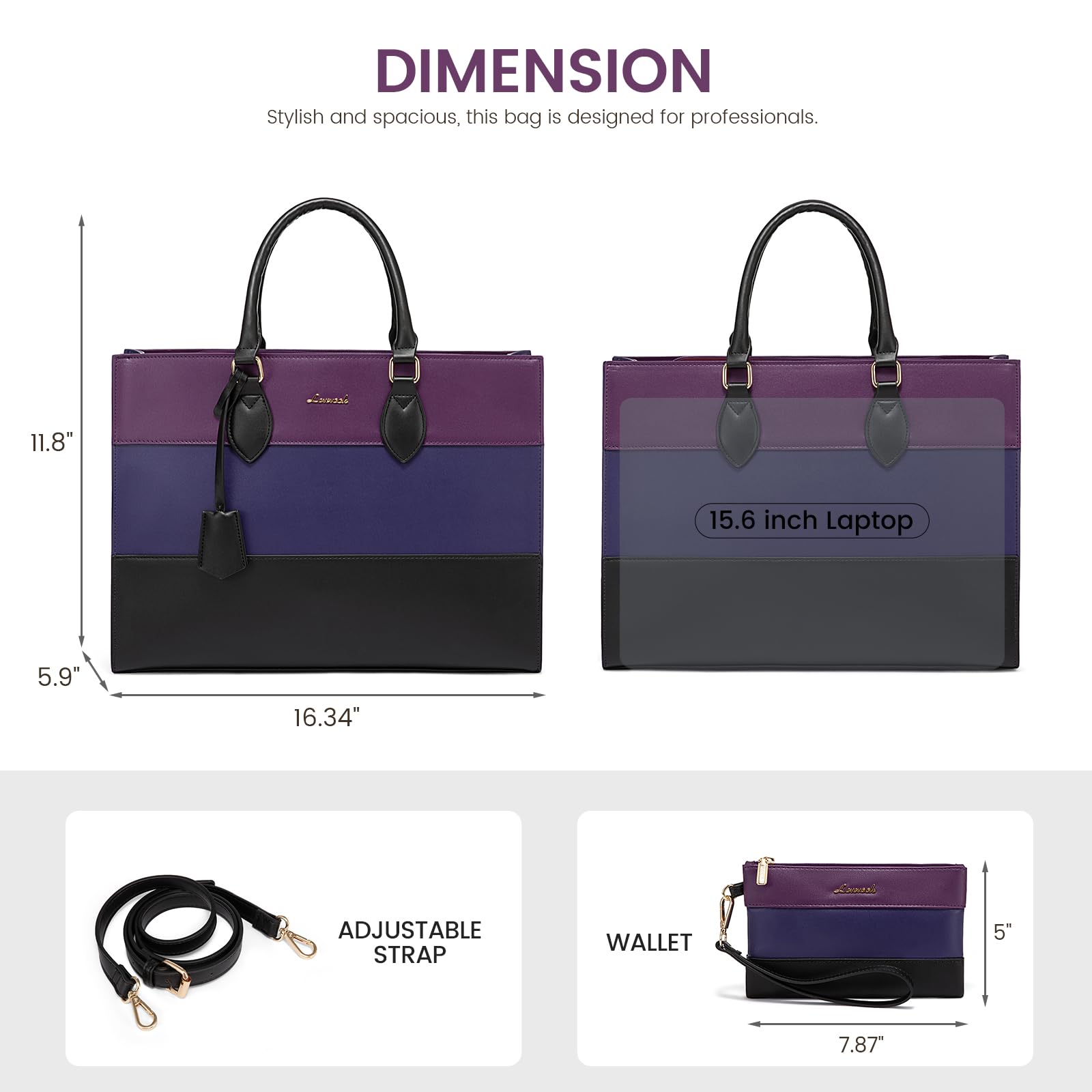 LOVEVOOK Professional Laptop Tote Bag for Women - Stylish Work Tote & Business Office Computer Briefcase with Detachable Clutch Purse | Perfect for Business Meetings, Office Commute & Travel Accessories
