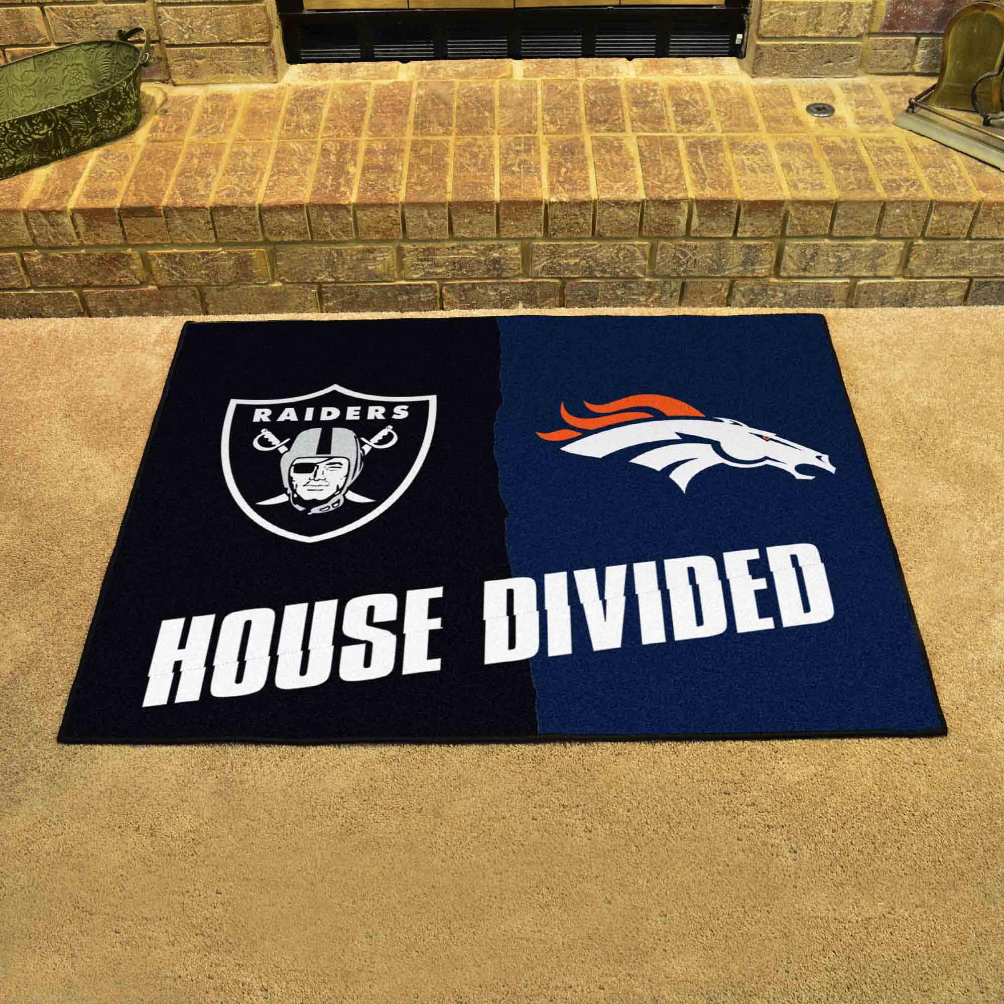 NFL House Divided Rug - Denver Broncos vs Las Vegas Raiders Team Logo Carpet, 33.75