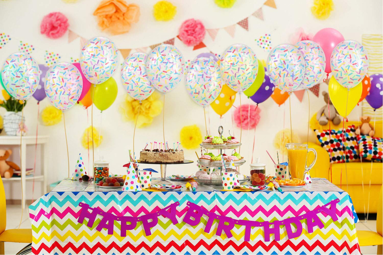Sprinkle Confetti Balloons | Pastel Rainbow Pre-Filled 12 Inch | Ice Cream Donut Theme | Perfect for Birthday Parties, Baby Showers, and Festive Events (16 Pack)