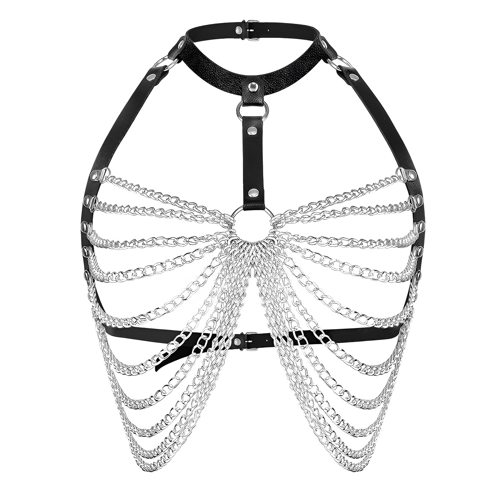 Women's Punk Leather Body Chains - Sexy Layered Harness Choker & Chest Chain Bra - Gothic Rave Nightclub Accessories - Perfect for Music Festivals, BDSM Fashion & Edgy Outfits