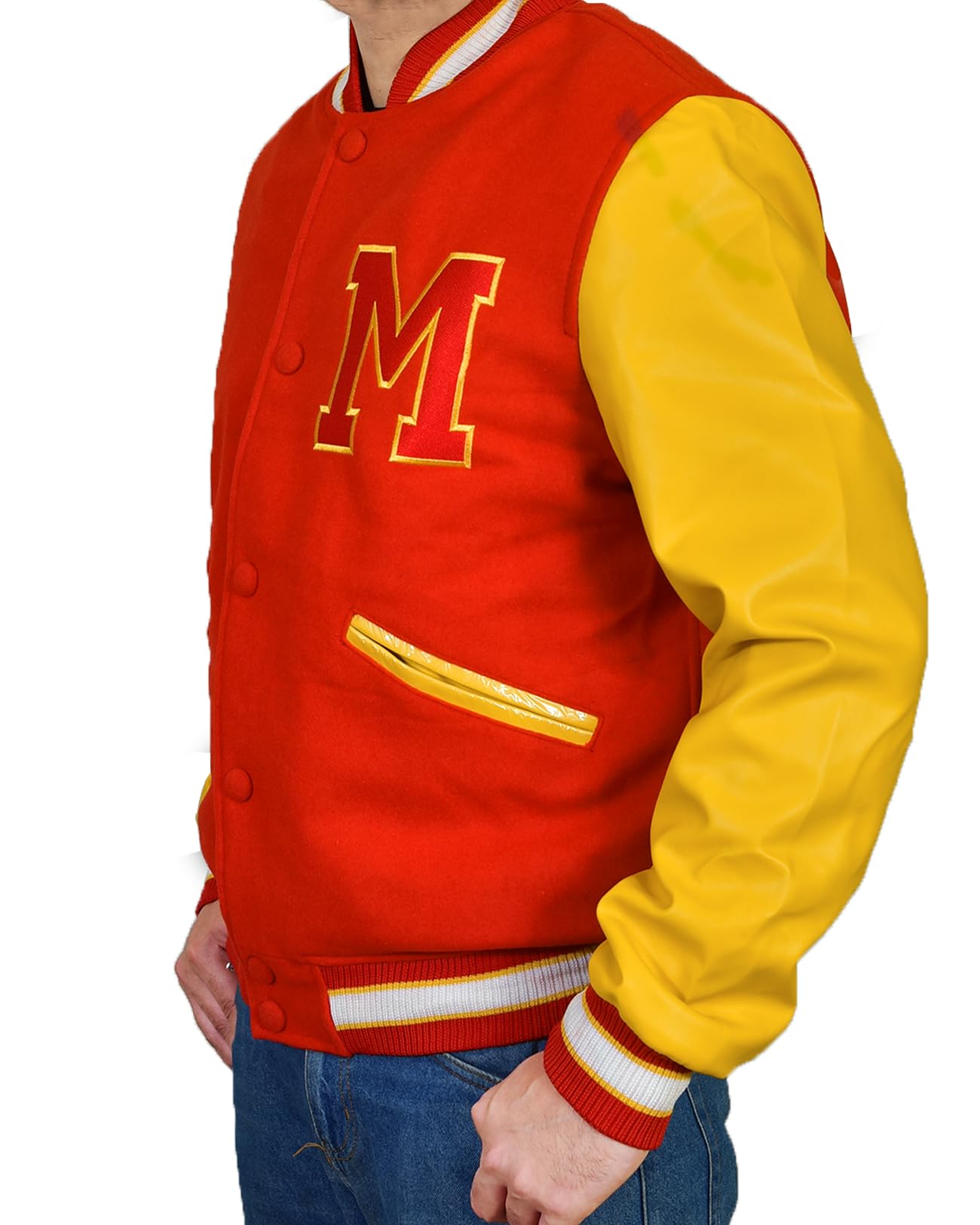 Michael Jackson Thriller Jacket - Red Wool & Yellow Leather Varsity Letterman Bomber Coat | 80s Halloween Costume & Stage Performance Outfit
