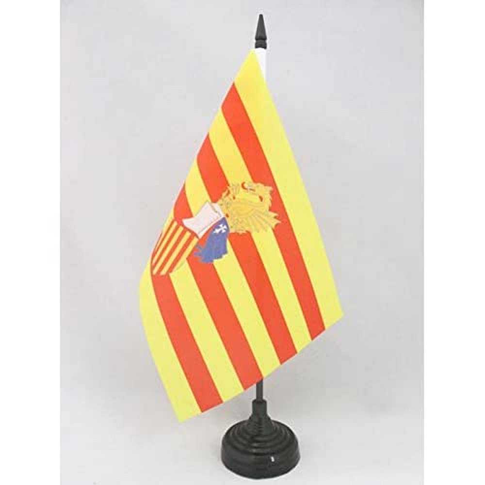 Valencian Country Council Table Flag 5x8 Inches - Consejo del País Valenciano Desk Flag with Black Plastic Base - 21x14 cm Mini Office Flag for Government Buildings, Political Events & Spanish Culture Displays