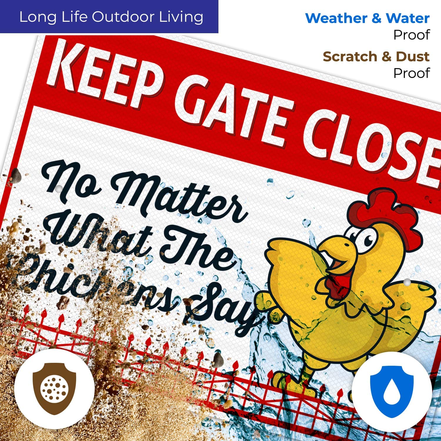 Funny Chicken Coop Sign - 'Keep Gate Closed No Matter What The Chickens Say' - 18x24 Inch Reflective Aluminum Farmhouse Decor - 3M EGP Fade-Resistant .080 Aluminum - Easy Mounting for Indoor/Outdoor Use - Made in USA - Perfect for Backyard Chicken Coops, Farm Gates & Rural Home Decor