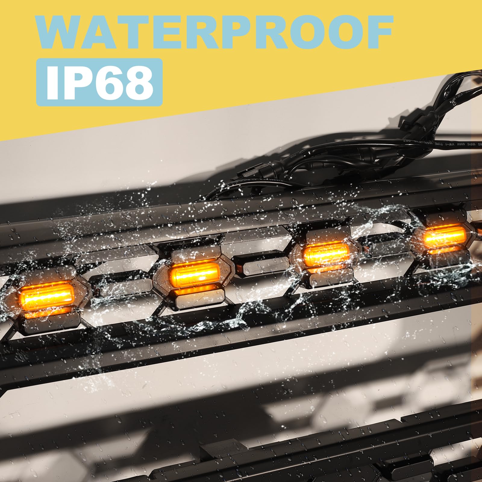 5PCS Amber LED Grill Lights for Toyota Tacoma 2015-2023 TRD-Pro & Aftermarket Grills - Waterproof Off-Road Lighting for Trucks, SUVs, ATVs - Perfect for Night Driving, Camping & Outdoor Adventures
