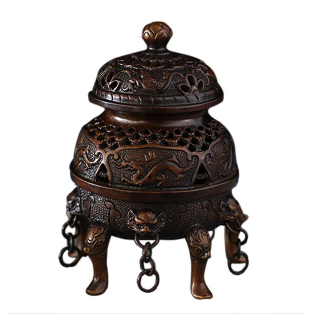 Handmade Pure Copper Antique Incense Burner - Emperor Style Home Decor for Indoor Aromatherapy, Sandalwood & Incense Coil Holder, Tea Ceremony Decoration | Perfect for Meditation, Yoga & Zen Spaces