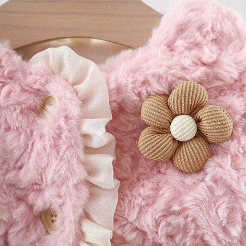 Floral Wool Jacket for Girls - Soft Crew Neck Winter Coat - Perfect for School, Outdoor Play & Holiday Outfits