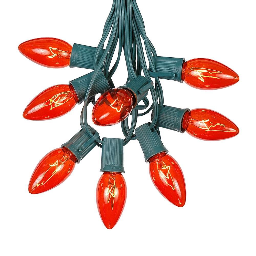 C9 Orange Christmas String Light Set - 100ft Outdoor Christmas Lights with Green Wire for Roofline, Patio & Holiday Decorations - Waterproof Hanging Lights for Christmas Tree, Yard, Garden & Party Decor