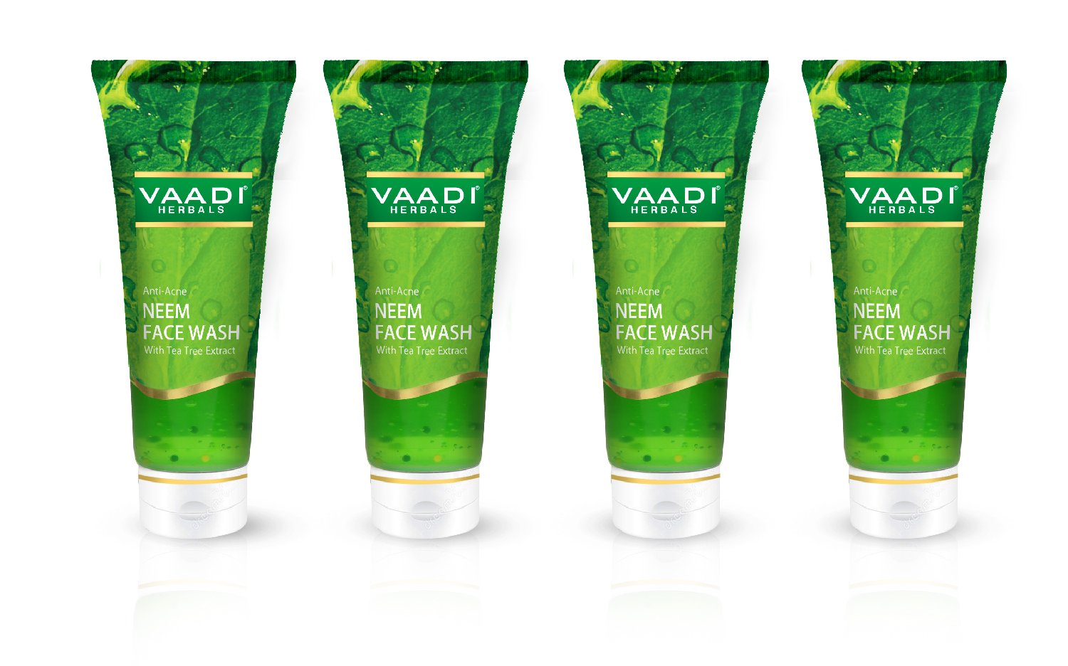 Vaadi Herbals Anti Acne Neem Face Wash with Tea Tree Extract - Value Pack of 4 x 60ml | Gentle Cleansing for Oily & Acne-Prone Skin | Daily Skincare Routine for Clear Complexion