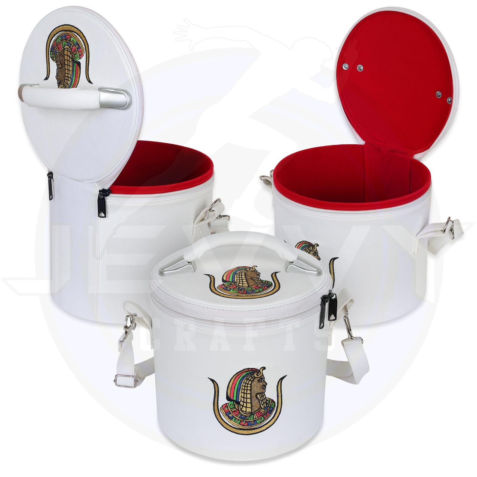 Masonic Daughters of ISIS White Fez Case - Premium White Imitation Leather Storage Box with Shoulder Strap | DOI Hat & Cape Protector | Perfect for Masonic Events, Ceremonies & Travel