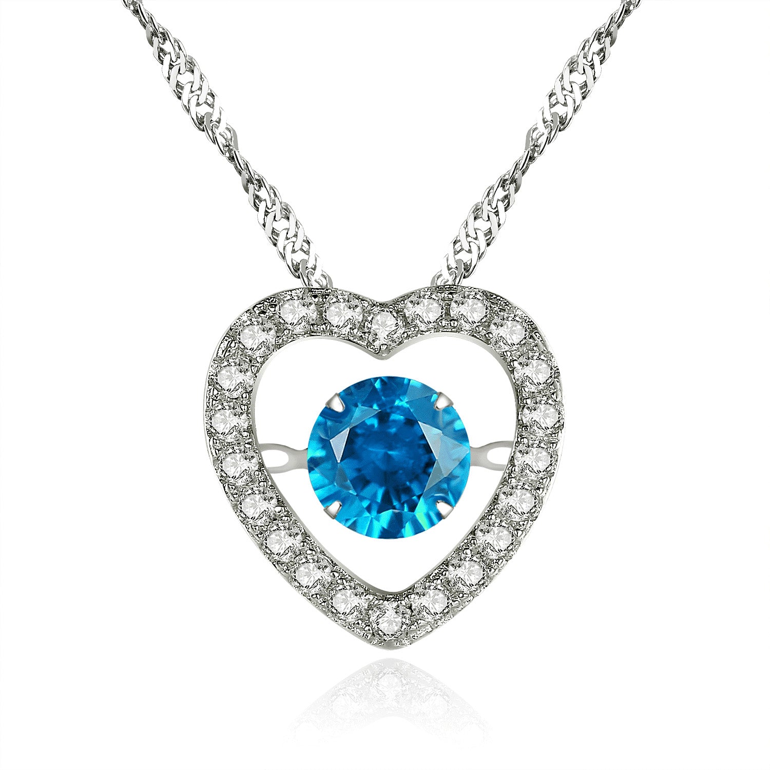 MABELLA Sterling Silver 0.5ct Round Cubic Zirconia Heart Dancing Pendant Necklace 18
