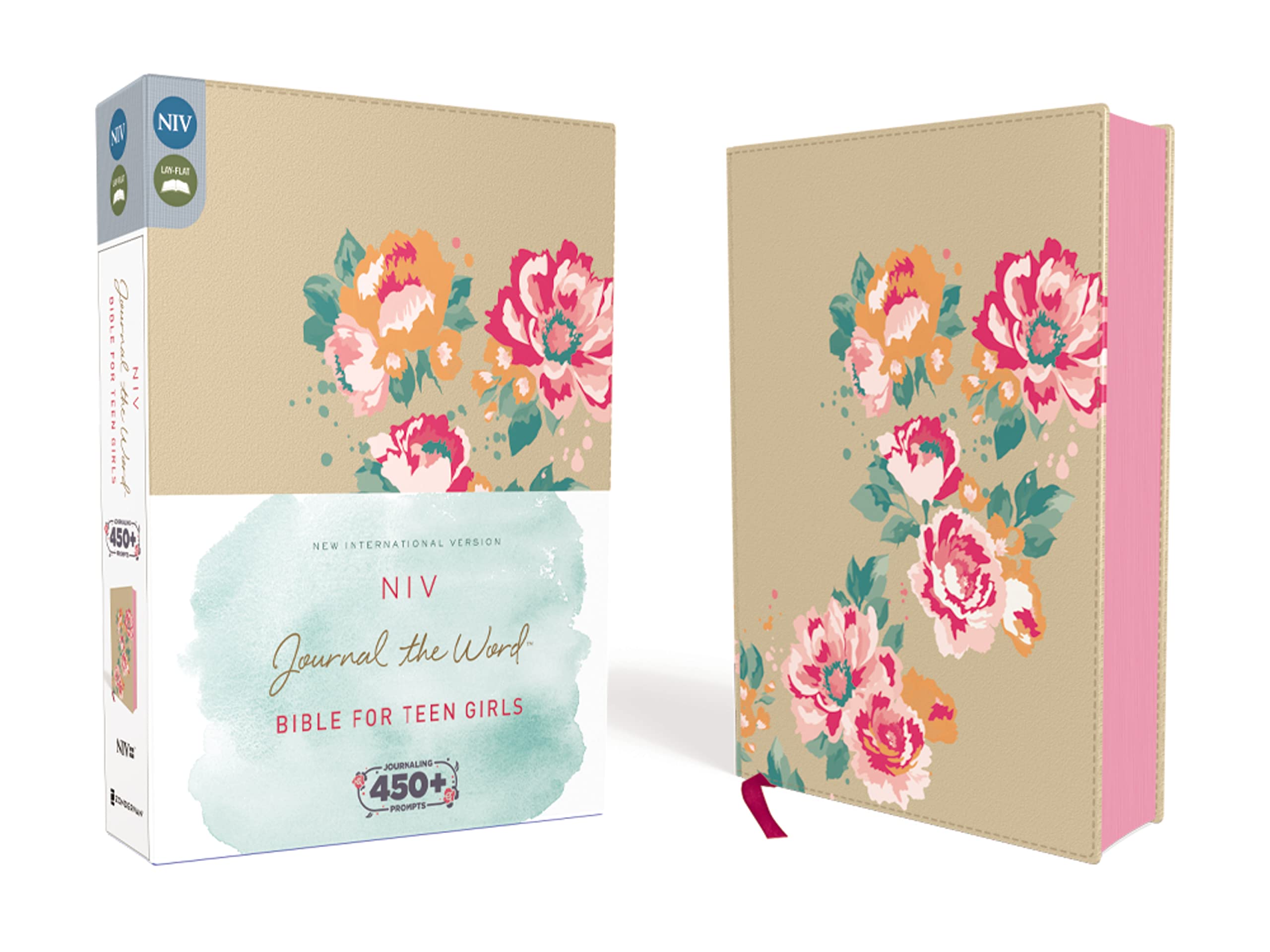 NIV Journal the Word Bible for Teen Girls - Leathersoft Over Board Cover, Gold Floral Design, Red Letter Edition with 450+ Journaling Prompts | Perfect for Devotional Study, Gift Giving & Personal Reflection