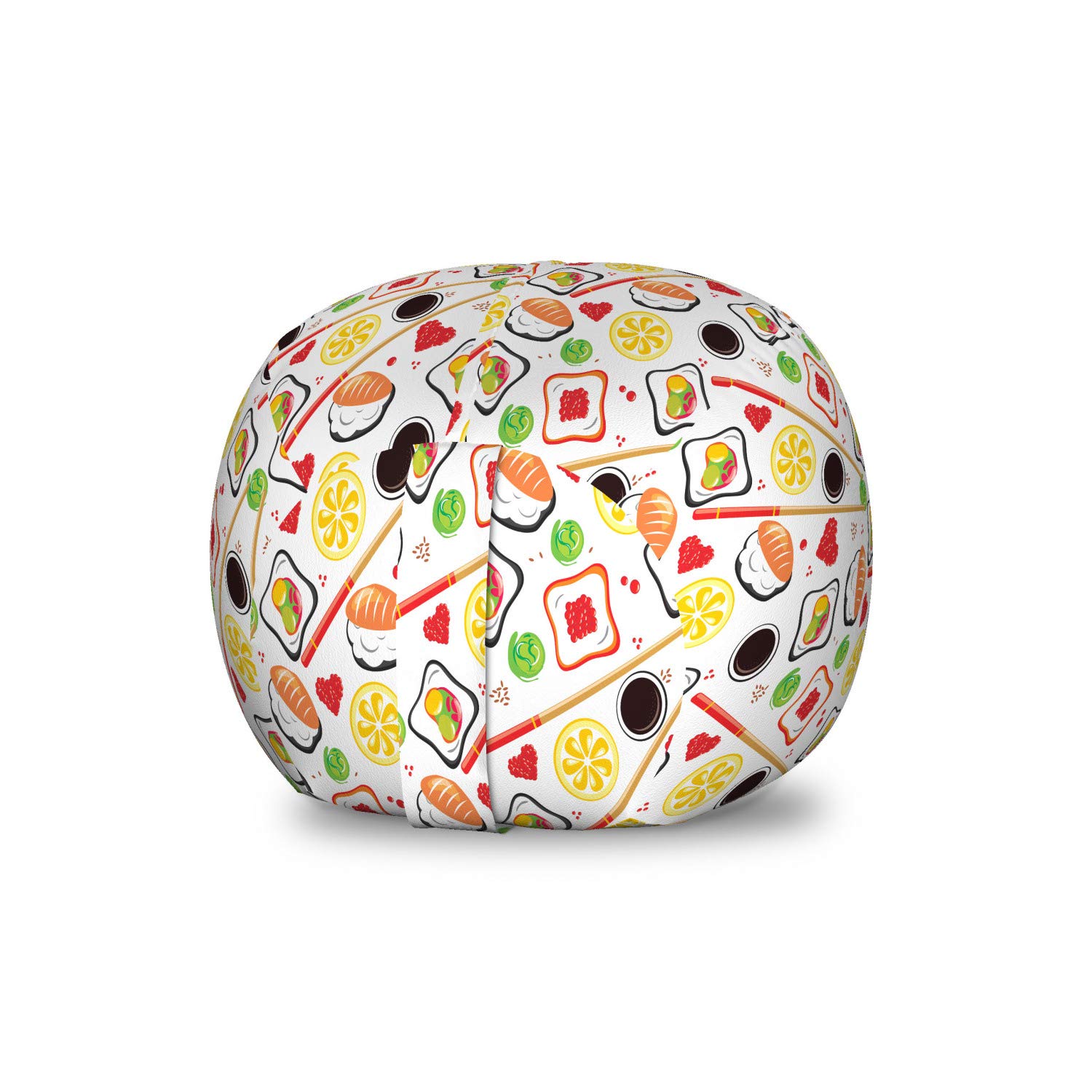 Ambesonne Sushi Themed Storage Toy Bag Chair - Colorful Japanese Cuisine Design with Soybean, Wasabi & Caviar - Washable Stuffed Animal Organizer for Kids' Room, Playroom or Nursery - Small Multicolor Storage Solution