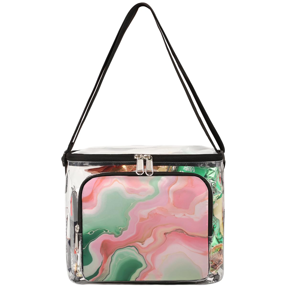 Abstract Ink Paint Clear Tote Bag with Handles - Pink & Green Liquid Texture Transparent Crossbody Shoulder Bag for Women | Perfect for Lunch, Outdoor Travel, Picnic, Concerts & Sports Events (Stadium Approved)