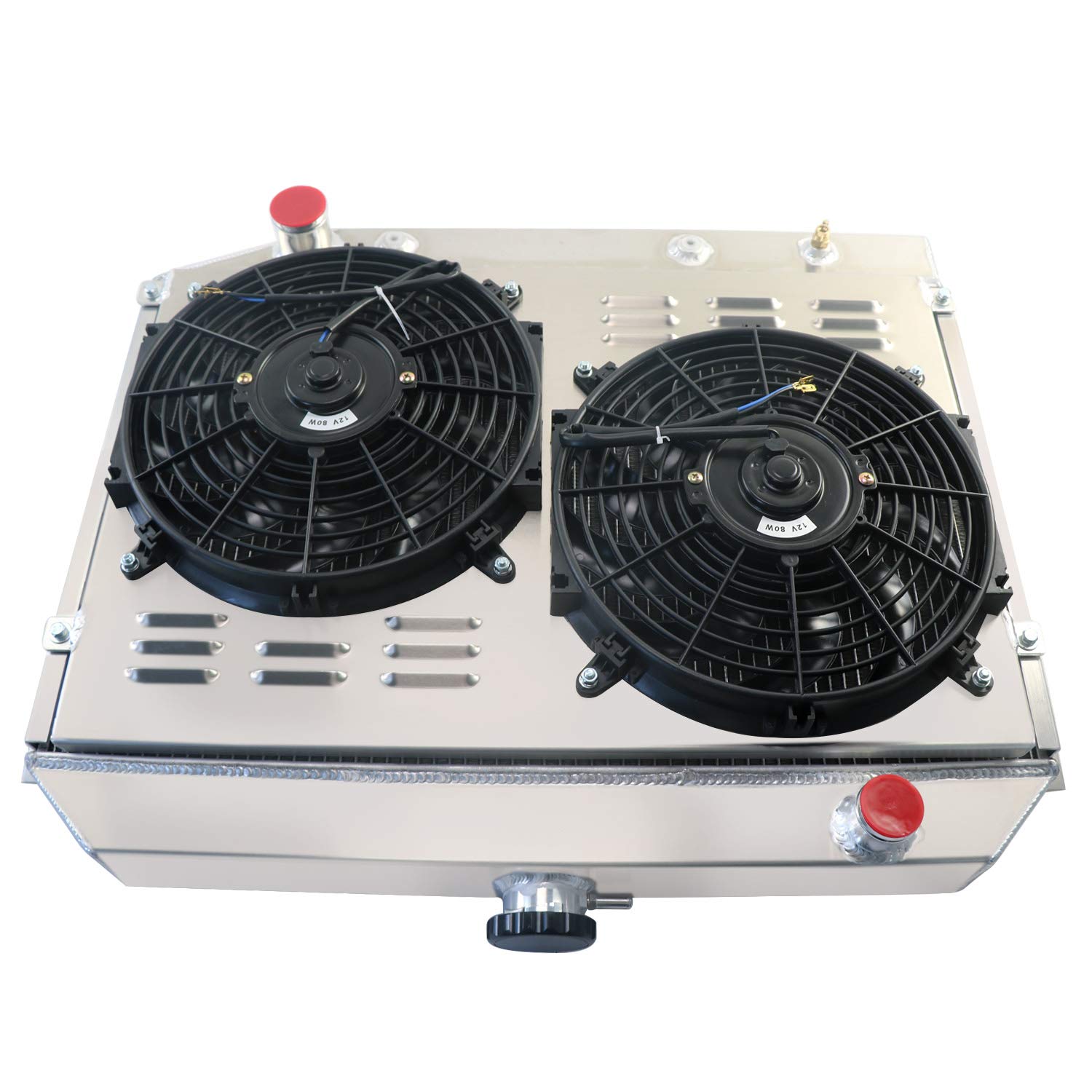 High-Performance 3-Row Aluminum Radiator with Shroud, Fan & Relay Kit - Compatible with 68-74 Dodge Challenger/Charger/Coronet & 68-73 Plymouth Barracuda/Satellite 4.5L 5.2L 5.6L 5.9L V8 Gas Engines - Perfect for Street Racing & Classic Car Restoration