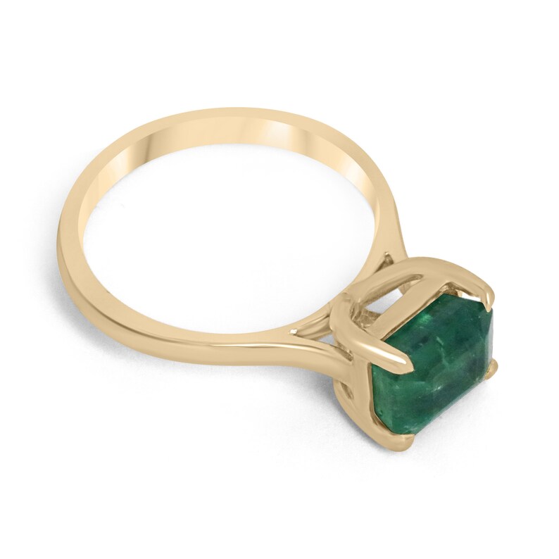 2.55ct 18K Natural Emerald Cut Bluish Green Medium Dark Green East to West Engagement Ring for Women - Vintage Inspired Wedding Band, Anniversary Gift, Proposal Jewelry for Her