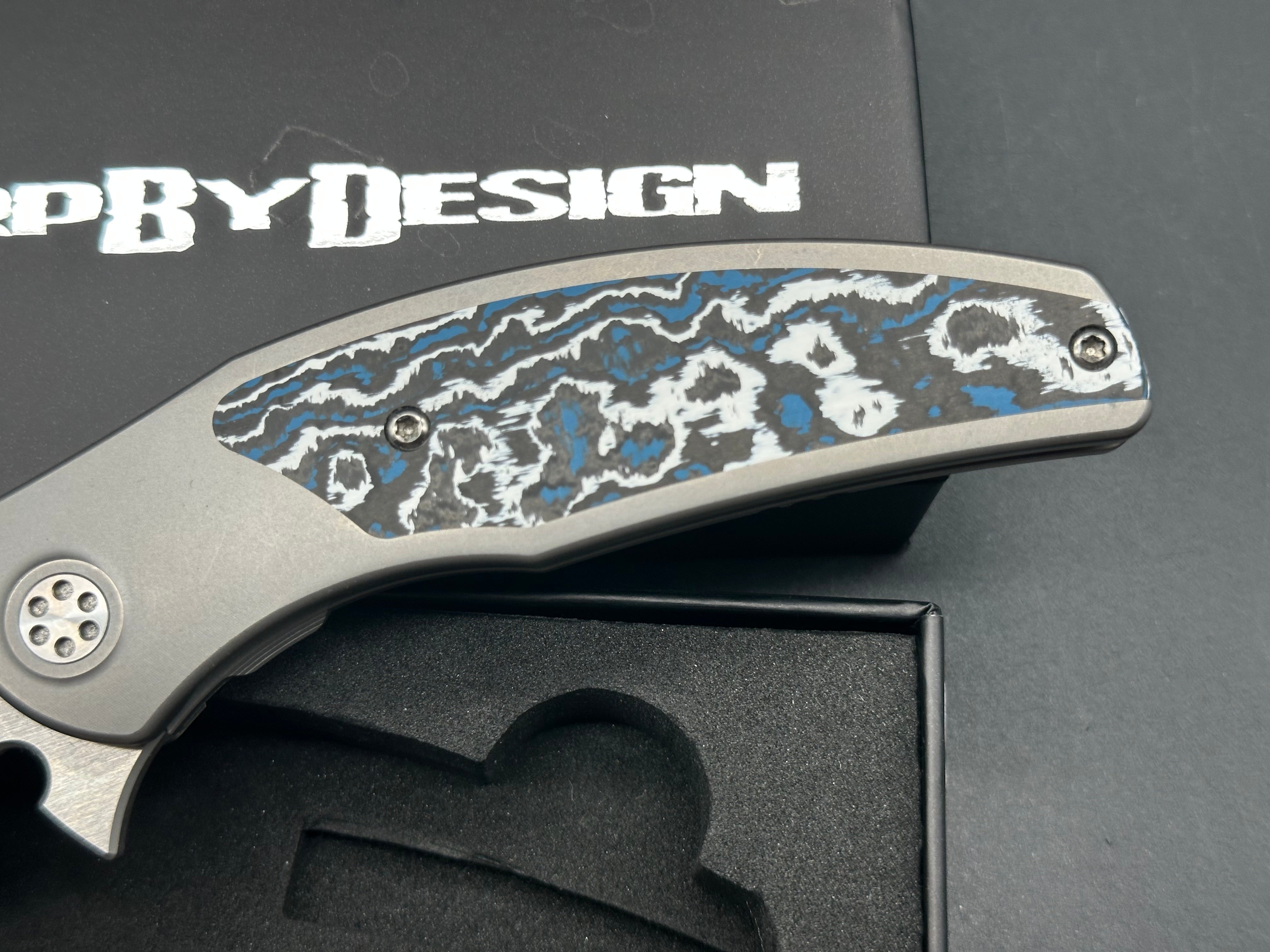 Sharp By Design Mini Chicane Titanium Folding Knife - Frost Fat Carbon Handle & Magnacut Blade - EDC Pocket Knife for Outdoor, Camping & Everyday Carry
