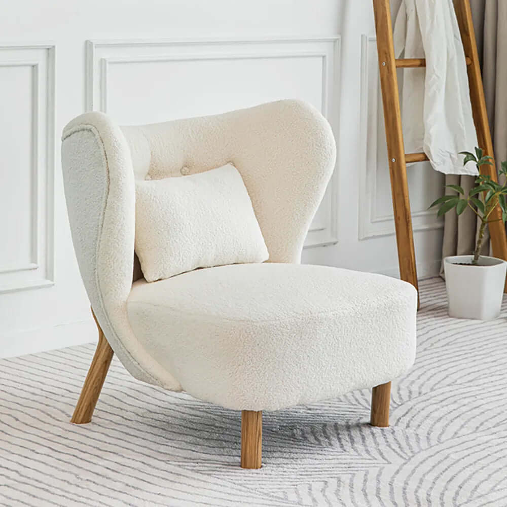 White Lamb Boucle Sherpa Accent Chair Wingback Chair in Solid Wood Frame - Cozy Living Room Seating for Home Office & Reading Nook