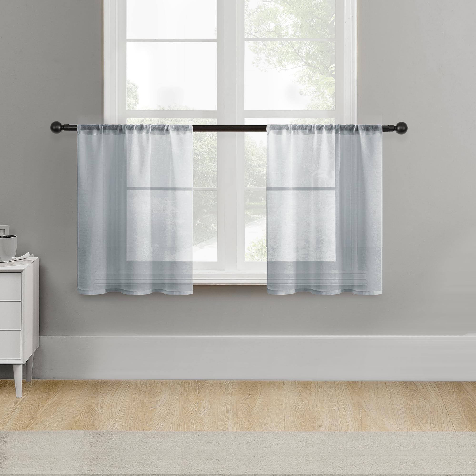 MRTREES Sheer Tier Curtains - 24 Inch Length, Light Filtering Voile Window Panels for Kitchen, Bathroom & Cafe (Gray, 2 Panels, Rod Pocket) - Perfect for Privacy & Soft Natural Lighting in Small Windows