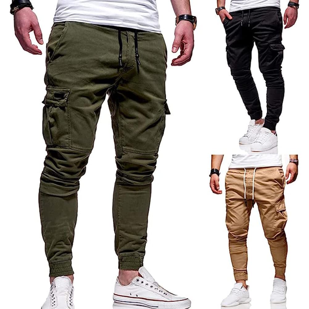 Men's Athletic Jogger Pants - Chino Style with Drawstring, Cargo Pockets & Tapered Fit for Workout, Running, Gym & Casual Wear | Comfortable Fitness & Sports Jogging Trousers