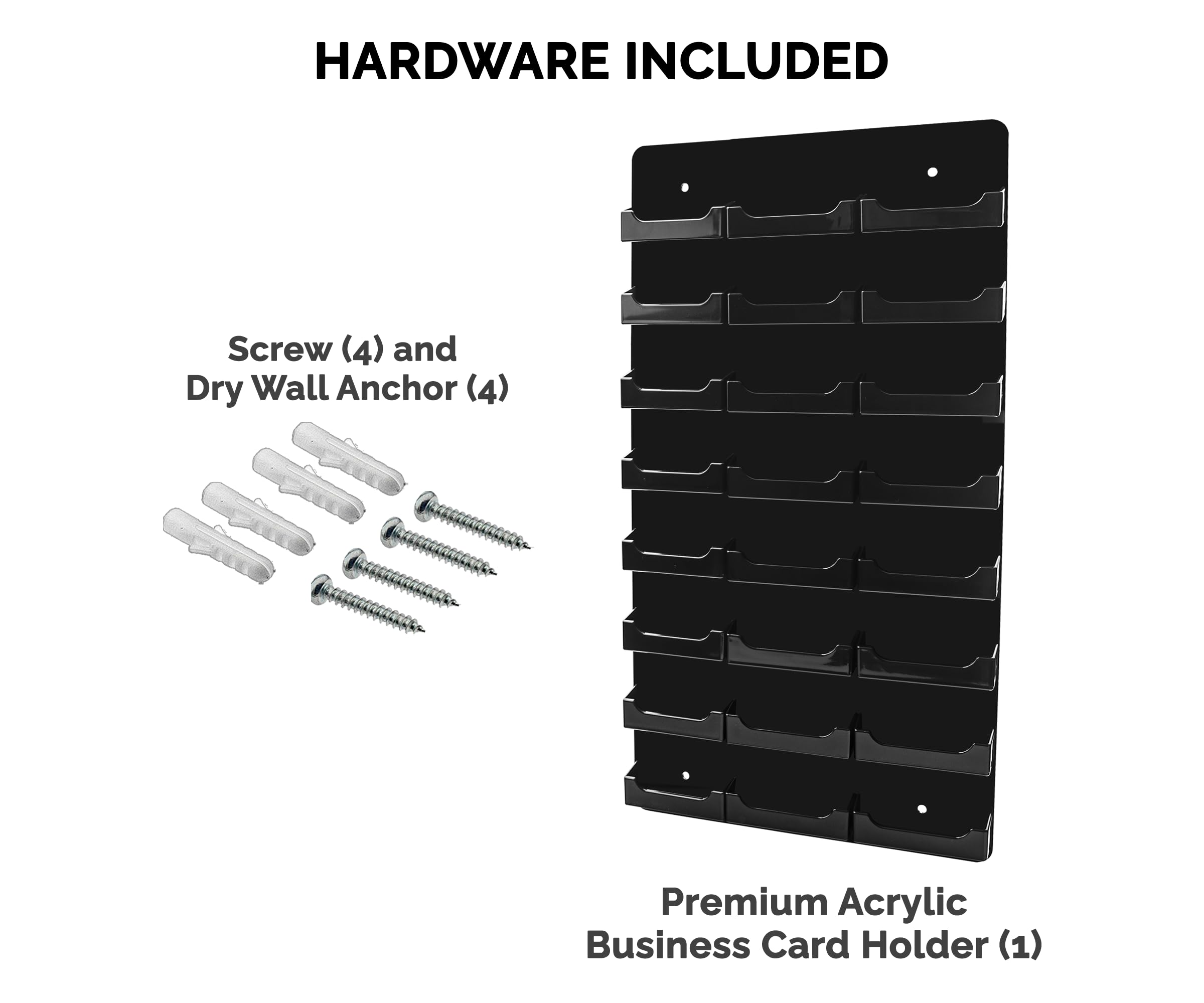 4 Pack Black Acrylic Business Card Holder Wall Rack - 24 Slot Organizer for 3.5