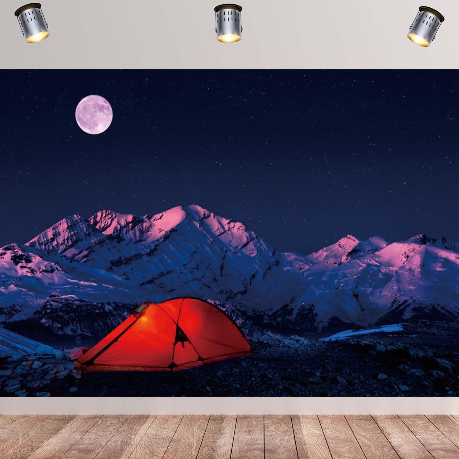 20x10ft Camping Backdrop - Snow Mountain Night Scene Photography Background with Red Tent & Moon for Outdoor Adventure, Hiking Camping Party, Photo Studio Props | Perfect for Social Media, YouTube Videos, and Themed Events