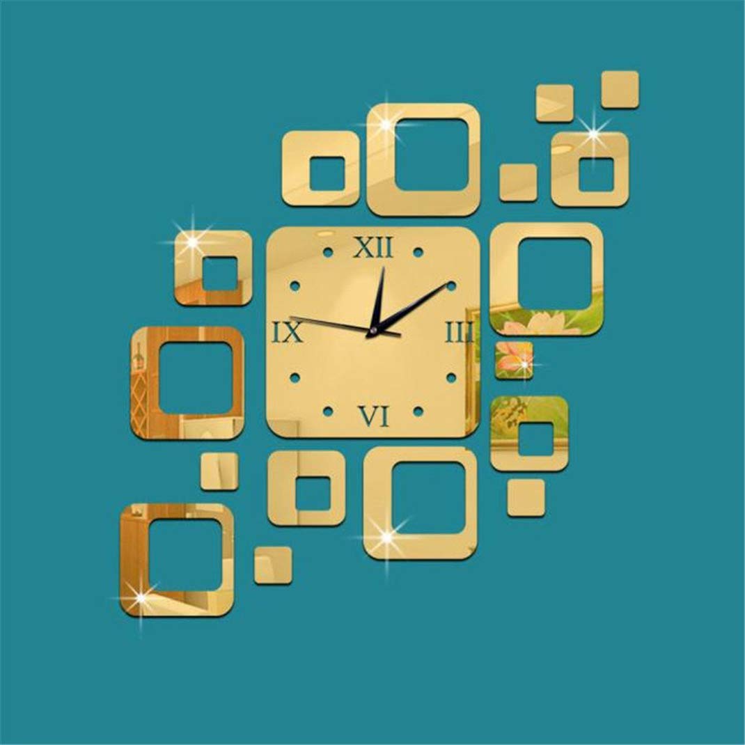 Square DIY Acrylic Mirror Wall Clock - 3D Frameless Large Self-Adhesive Quartz Clock for Home & Office Decor (Black/Gold/Silver) - Perfect for Living Room, Bedroom, or Workspace Wall Art