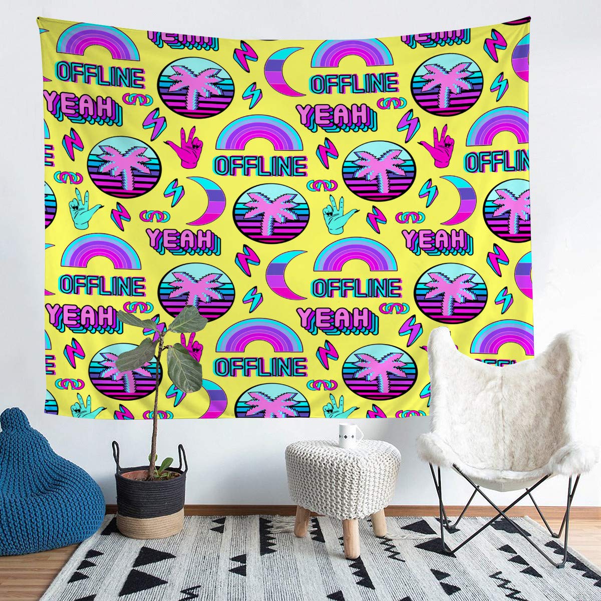 Feelyou Ocean Themed Tapestry Wall Hanging - Tropical Beach Decor for Kids & Teens, Large 70x92 Inch, Purple & Yellow Wall Art for Bedroom, Dorm, Nursery, or Living Room