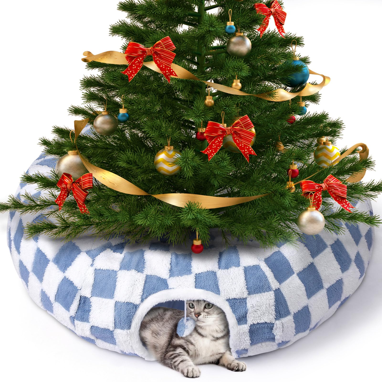 **Maansfy Large Peekaboo Cat Cave & Donut Tunnel - Interactive Cat Toy for Indoor Play, Multifunctional Round Pet Play Tube for Kittens & Medium/Large Cats (Blue) - Perfect for Hideaways, Playtime & Nap Time**