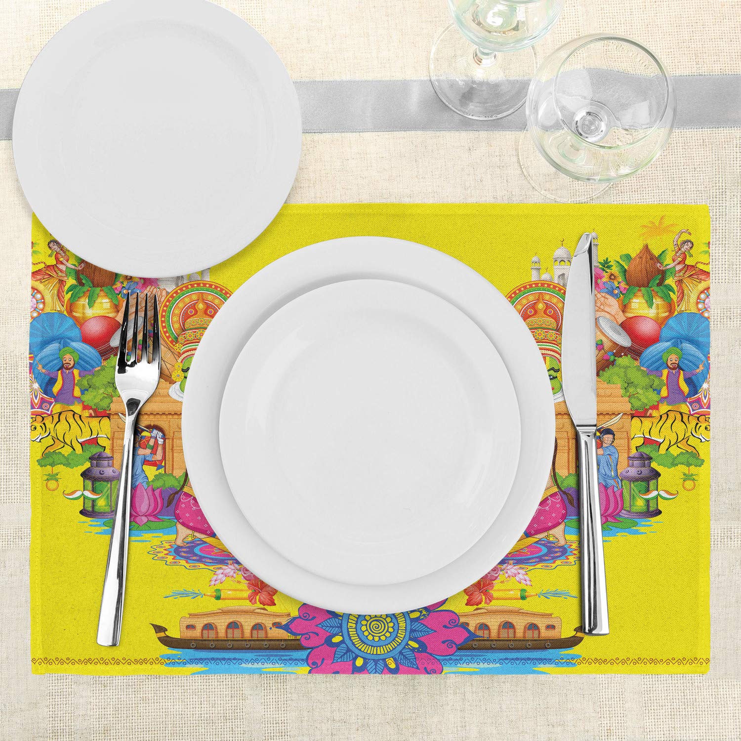 Ambesonne Modern Place Mats Set of 4 - Fan Cooler Logo Fresh Air Propeller Summer Design, Washable Fabric Dining Table Mats (Standard Size, Pale Blue Violet) for Home, Restaurant & Outdoor Picnics