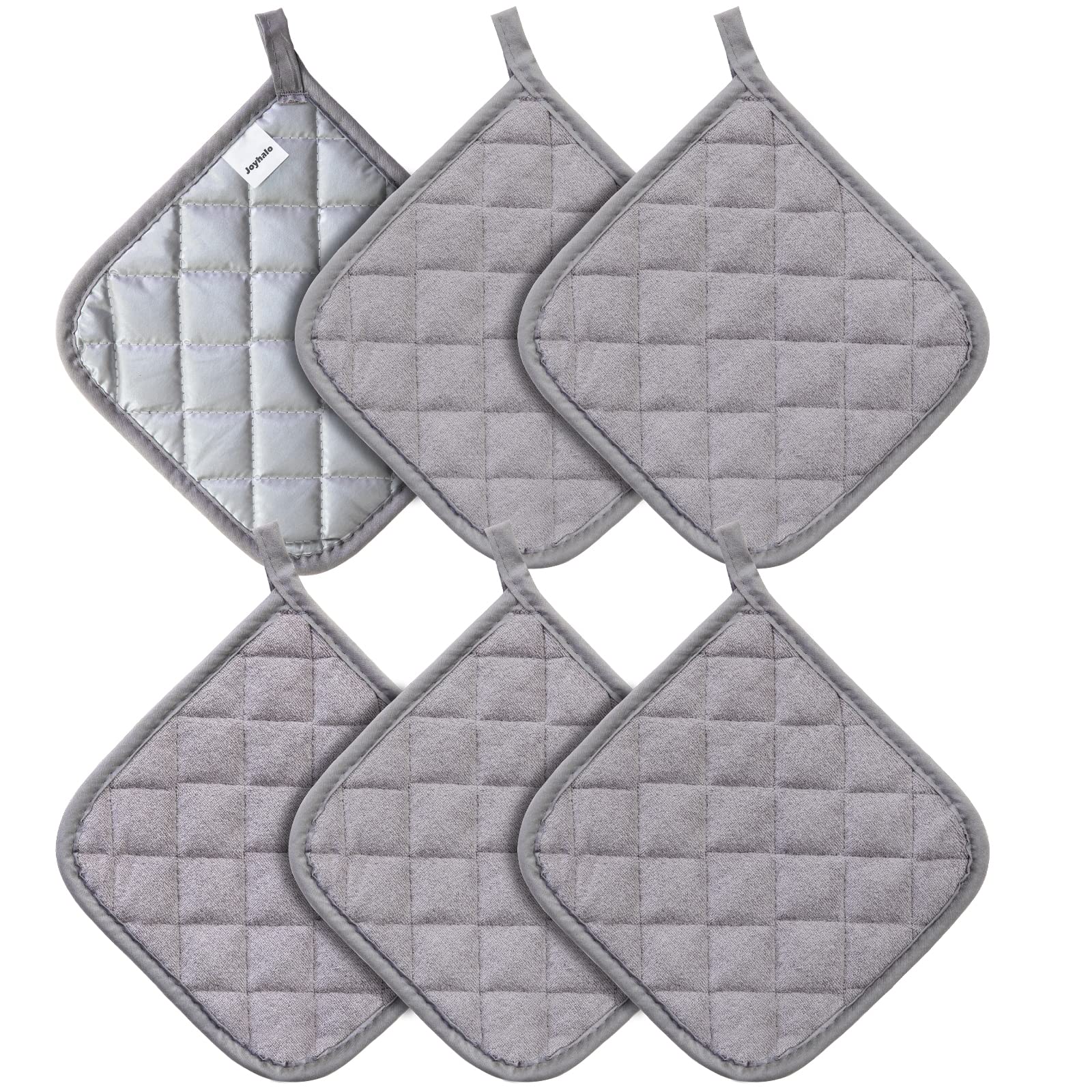 Joyhalo 6 Pack Heat Resistant Kitchen Pot Holders - Terry Cloth Oven Mitts & Hot Pads for Cooking, Baking & Grilling - Perfect for Stovetop, Oven & BBQ Use