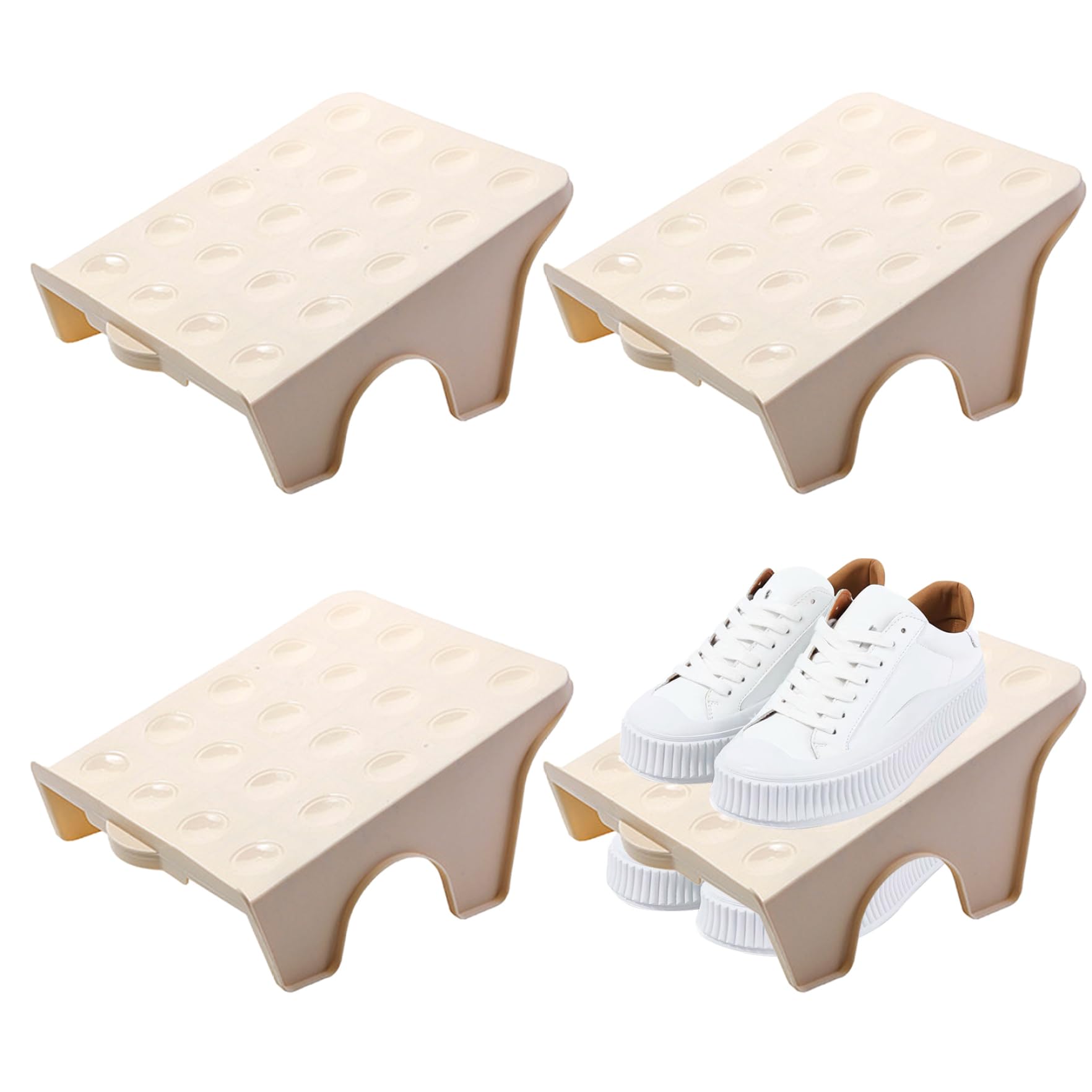 4-Pack Non-Slip Double Layer Shoe Stacker Organizer - Space Saving Plastic Shoe Rack for 8 Pairs of Shoes (Sandals, Heels, Flats, Sneakers) - Perfect for Closet, Bedroom & Entryway Organization