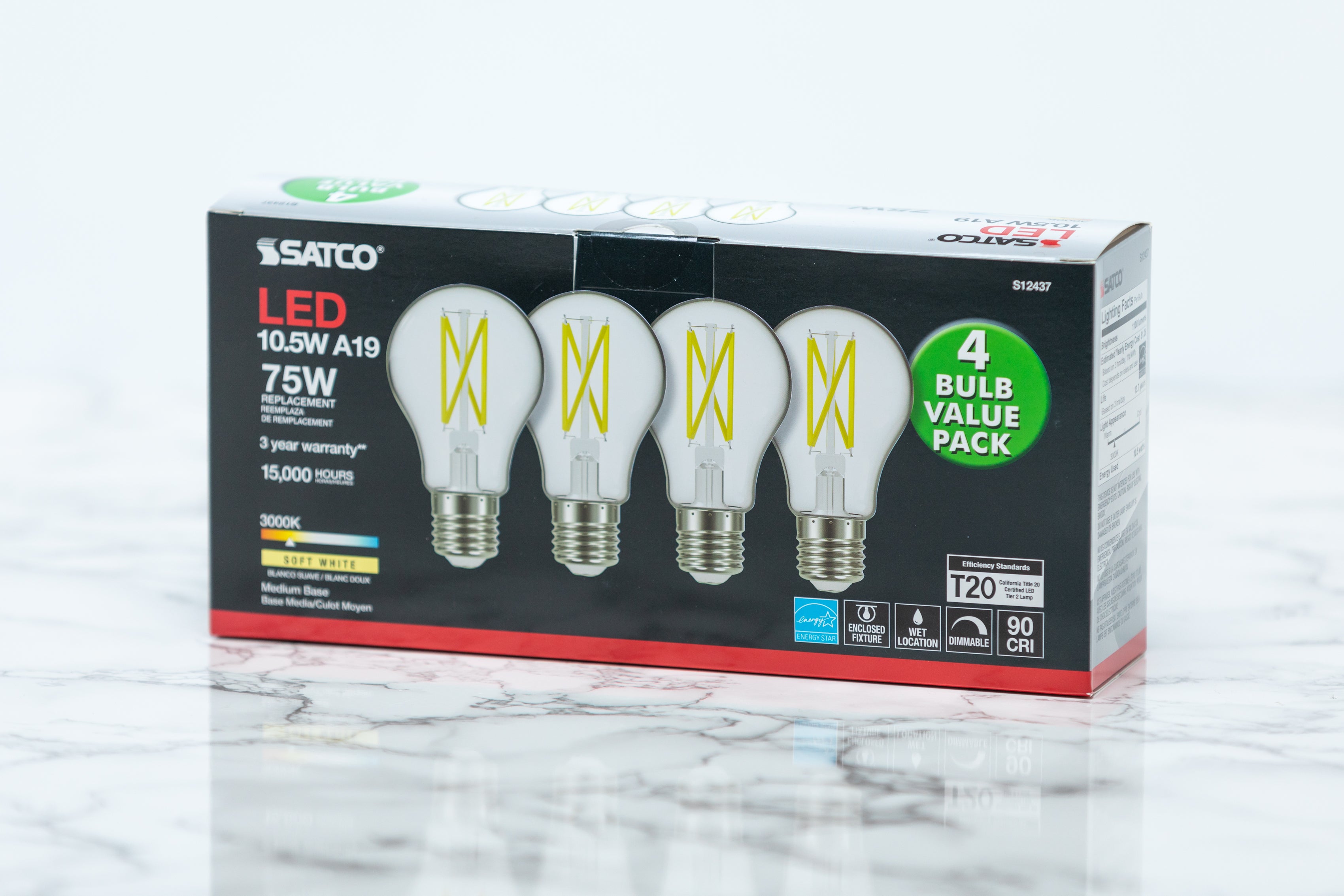 Satco A19 Standard LED Light Bulb - 7W 60W Equivalent, 800 Lumens, E26 Base, Warm White 2700K, Energy Saving Light Bulbs for Home, Bedroom, Living Room, Office Lighting