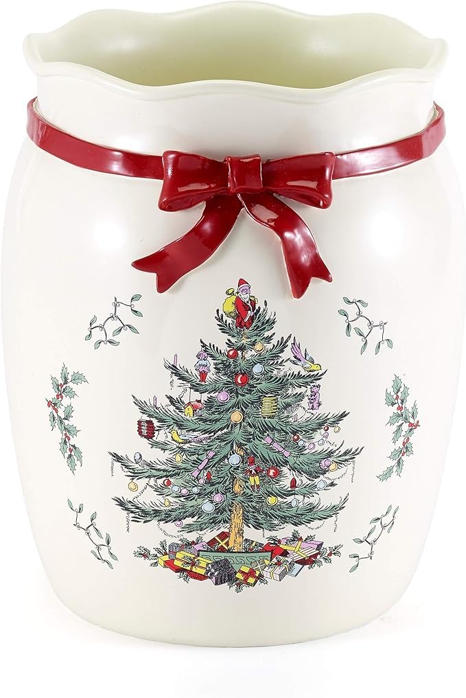 Spode Holiday Waste Basket - Decorative Trash Can for Christmas Tree Decor, Home & Office Use