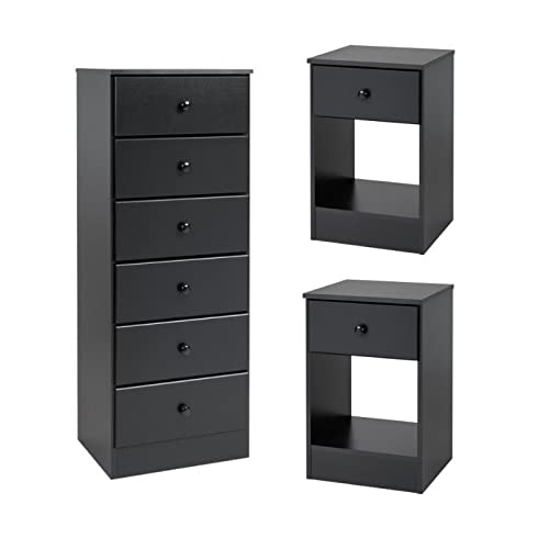 Home Square 3-Piece Bedroom Set - Black Nightstand Set with 2 Nightstands & 6-Drawer Dresser - Perfect for Master Bedroom, Guest Room or Apartment Furniture