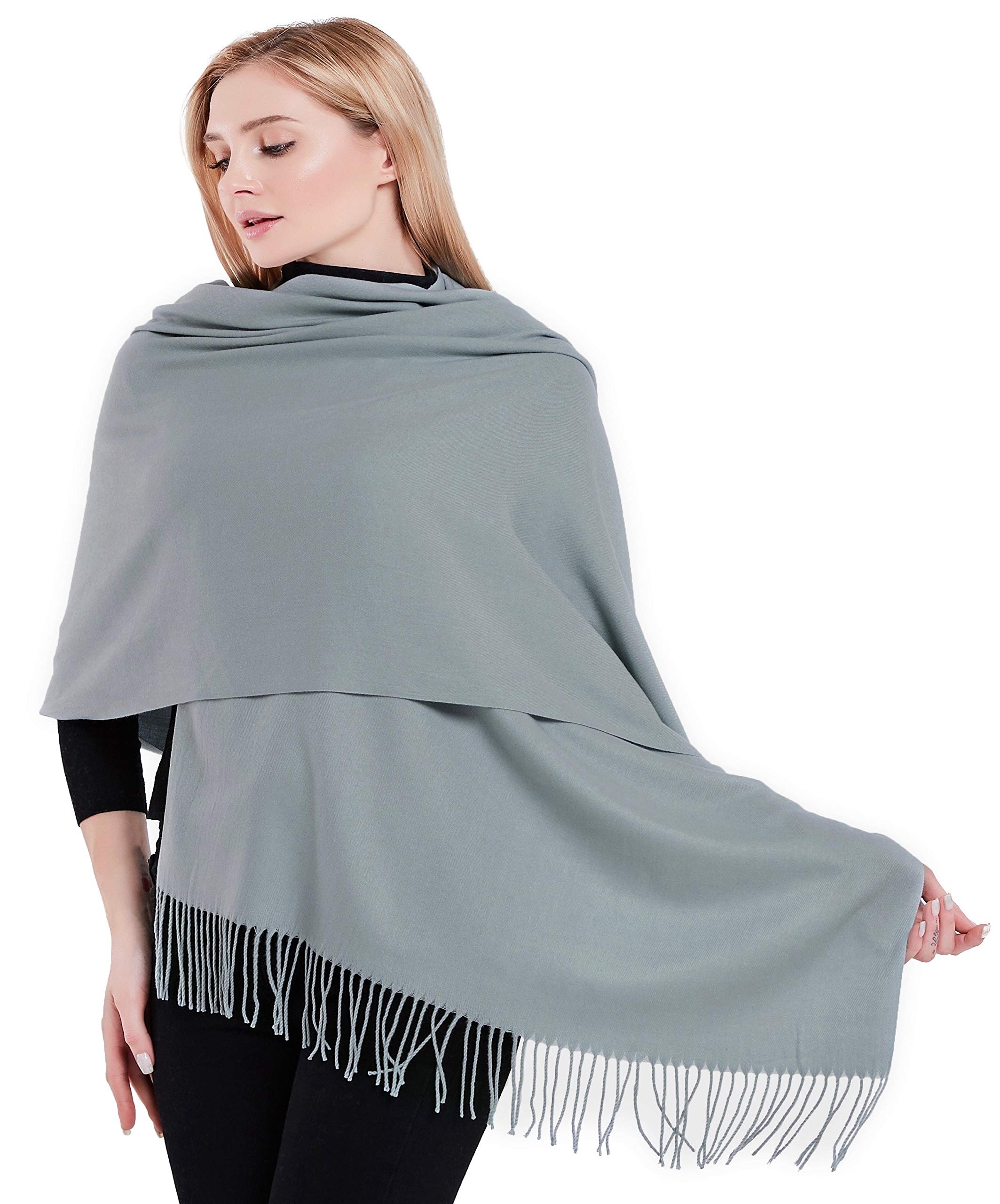 Stylish CJ Apparel Solid Color Cotton Blend Shawl with Tassels - Soft Scarf Wrap, Pashmina Stole & Head Cover - Perfect for Winter Fashion, Office Wear & Evening Outfits