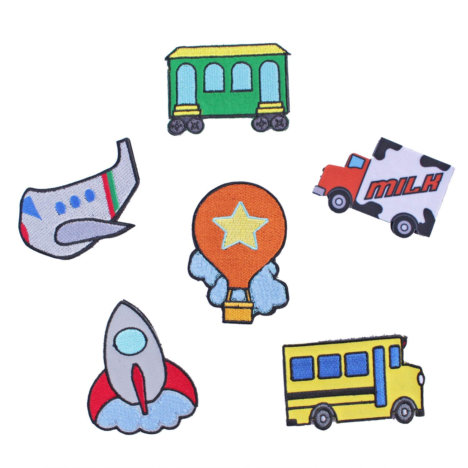 Hativity Kids Iron-On Patches - Transportation Theme, Colorful Hook and Loop Appliques for Jackets, Backpacks & DIY Crafts | Fun Sew-On Badges for Children's Clothing & Accessories
