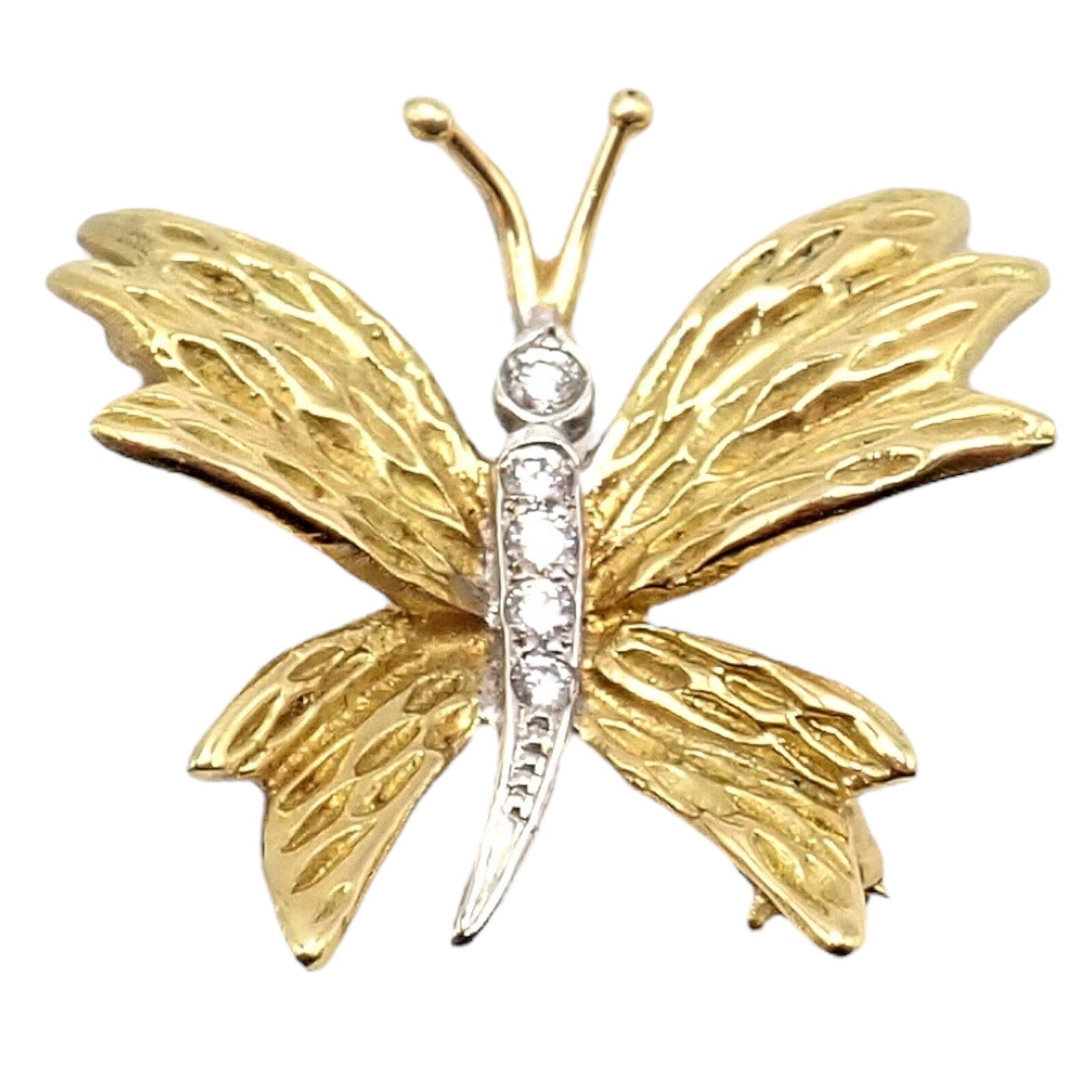 Authentic Tiffany & Co 18k Yellow Gold Platinum Butterfly Diamond Pin Brooch - Elegant Jewelry Gift for Women, Perfect for Weddings, Anniversaries & Special Occasions