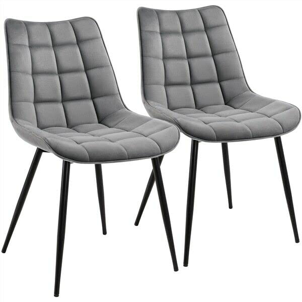2PCS Modern Fabric Dining Chairs - Armless Upholstered Chairs with Cushioned Seat & Sturdy Metal Legs, Gray - Perfect for Kitchen, Dining Room, Breakfast Nook & Small Spaces