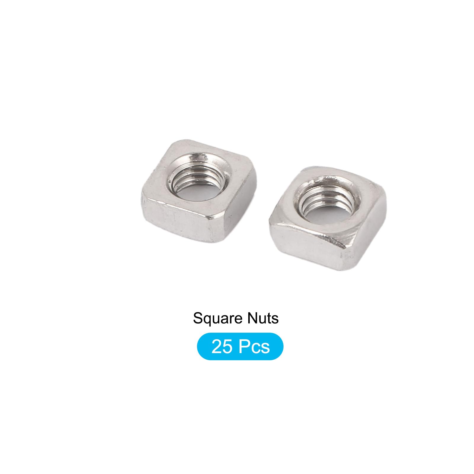 METALLIXITY M6 Square Nuts 25Pcs - 304 Stainless Steel Hardware Fasteners for Furniture, Construction & Mechanical Equipment - Silver Tone - Perfect for DIY Projects, Industrial Assembly & Home Repairs