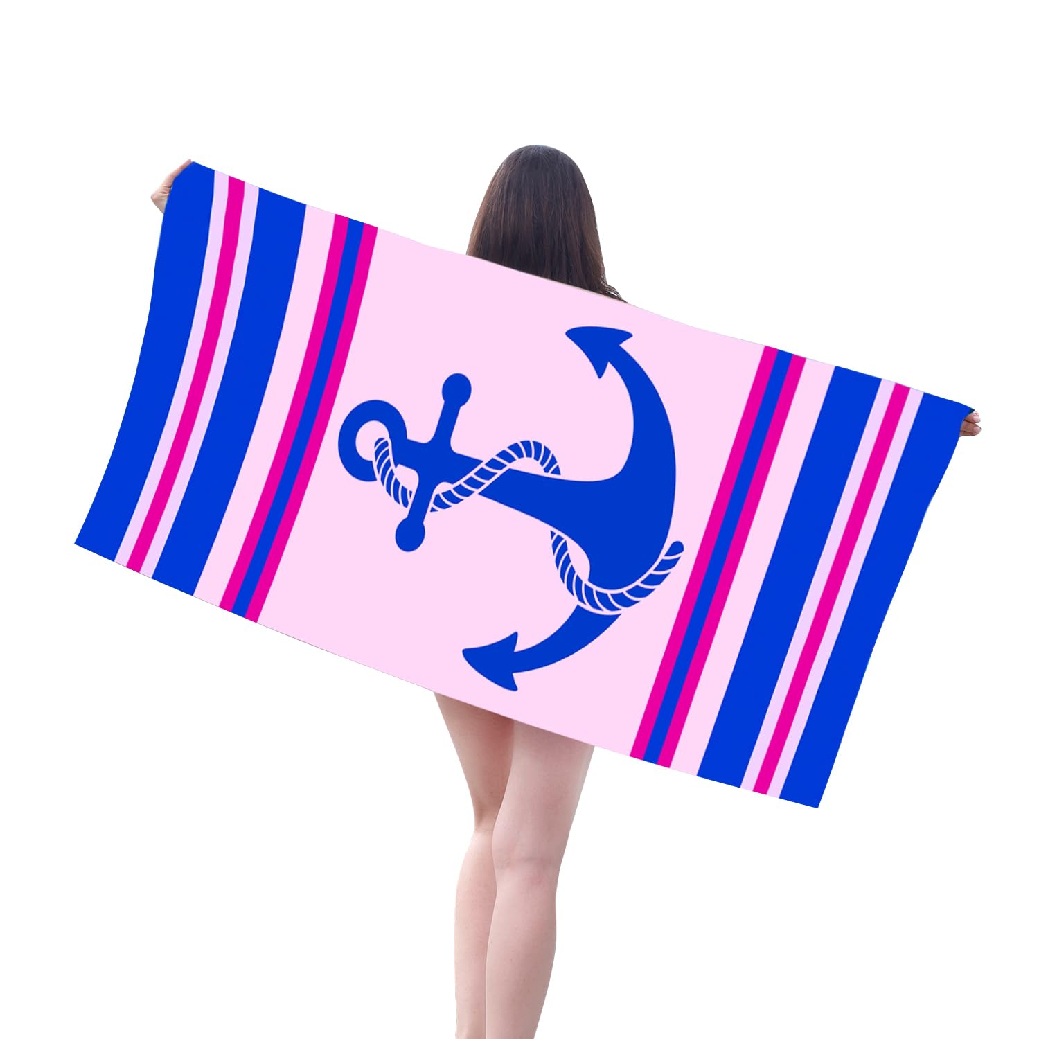 Kksme Nautical Anchor Microfiber Beach Towel 30x60 Inches - Large Lightweight Quick Dry Sand Free Towel for Adults & Kids - Perfect for Swimming, Pool, Travel, Camping, Yoga, Gym, Picnic & Beach Vacation Gifts