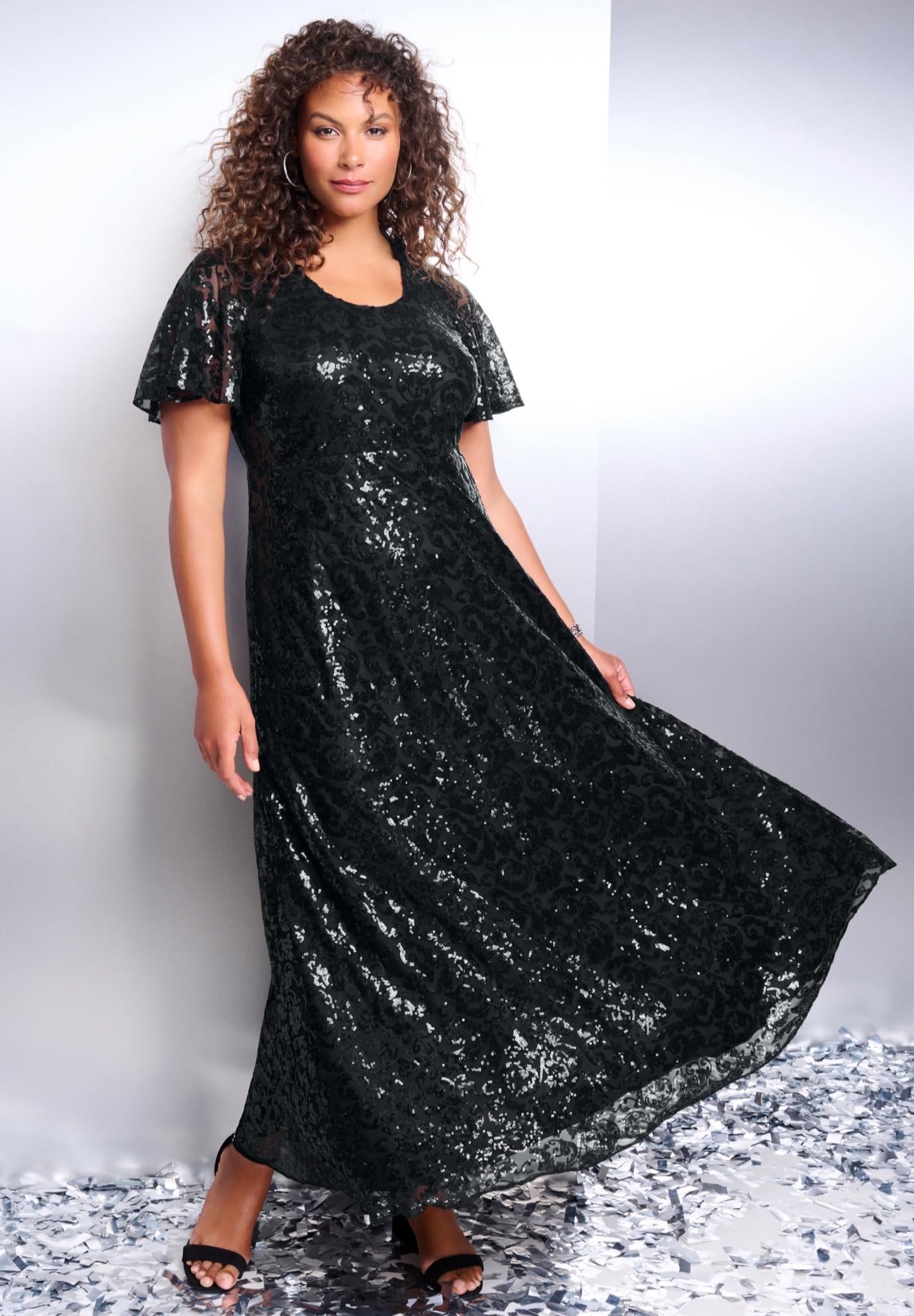 Romantic Plus Size Sequin Maxi Dress for Women - Elegant Evening Gown for Parties, Prom, Weddings & Special Occasions