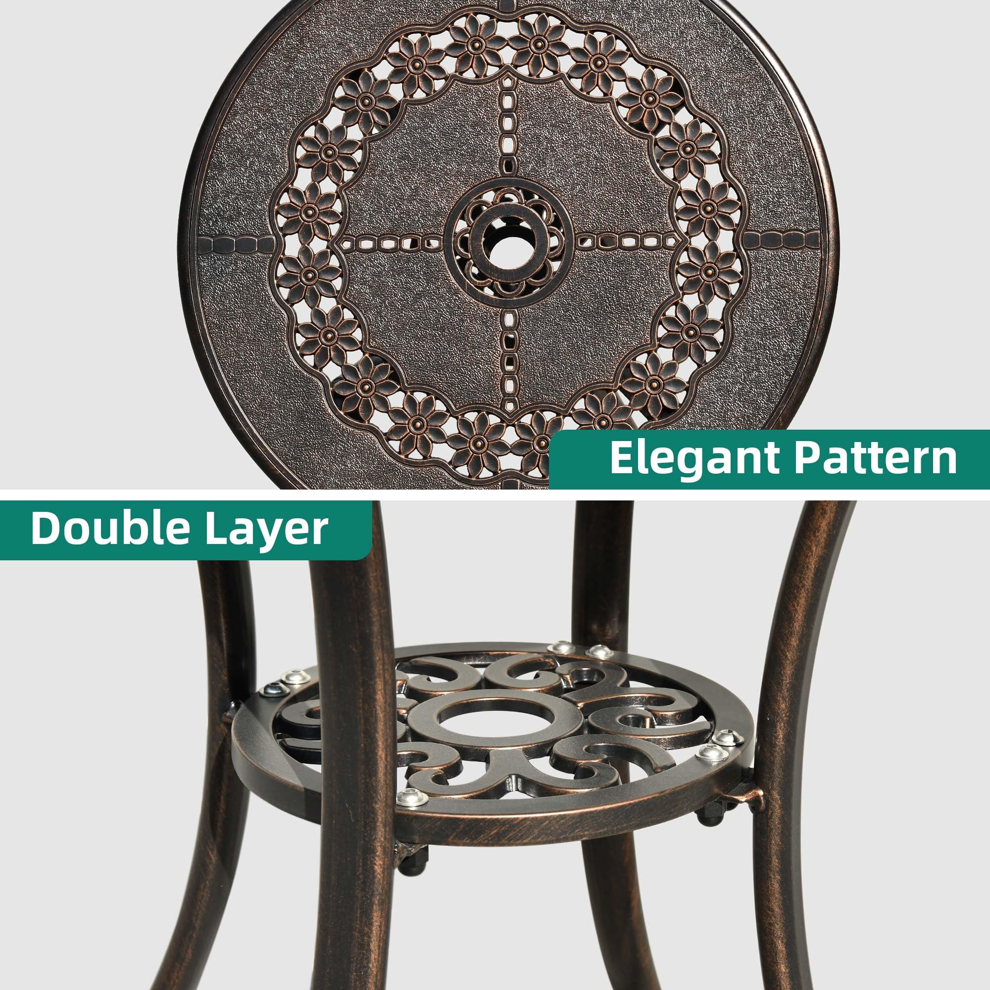 YITAHOME 25 Inch Round Aluminum Outdoor Bistro Table - Rust-Resistant Patio Dining Table with Umbrella Hole for Garden, Balcony, Poolside & Deck - Perfect for Outdoor Entertaining & Relaxation (Bronze)