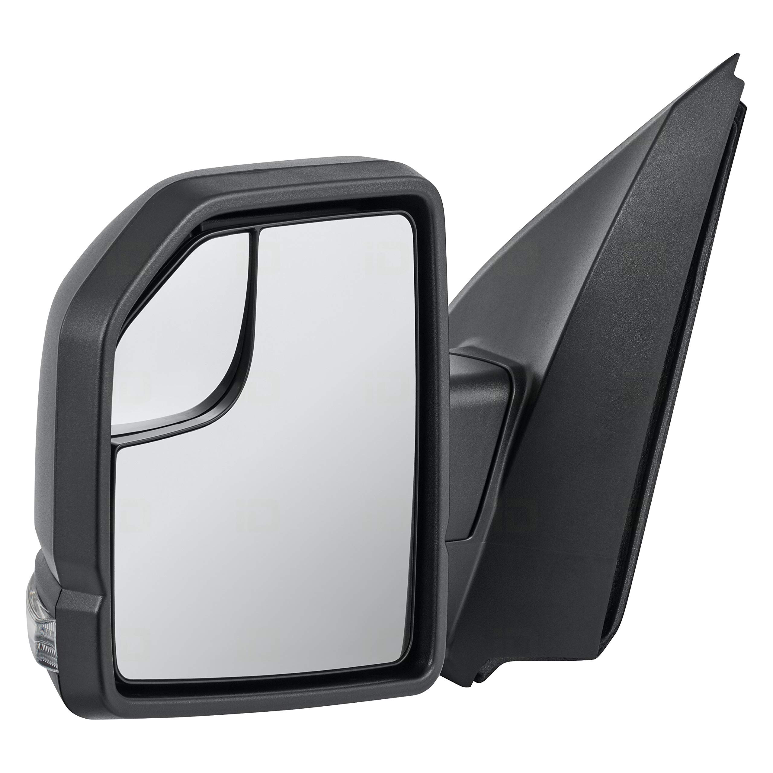 2018-2018 Ford F150 Driver Side Power Door Mirror - Heated Glass & Turn Signal (No Blind Spot/Spotter Lamp) - Black Textured Cap & Flat Glass - Replacement Part FO1320556 | Perfect for Winter Driving & Enhanced Visibility