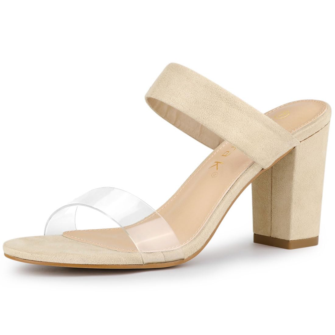 Allegra K Women's Block Heel Slide Sandals with Dual Clear Straps - Comfortable Summer Dress Shoes for Weddings, Parties & Office Wear