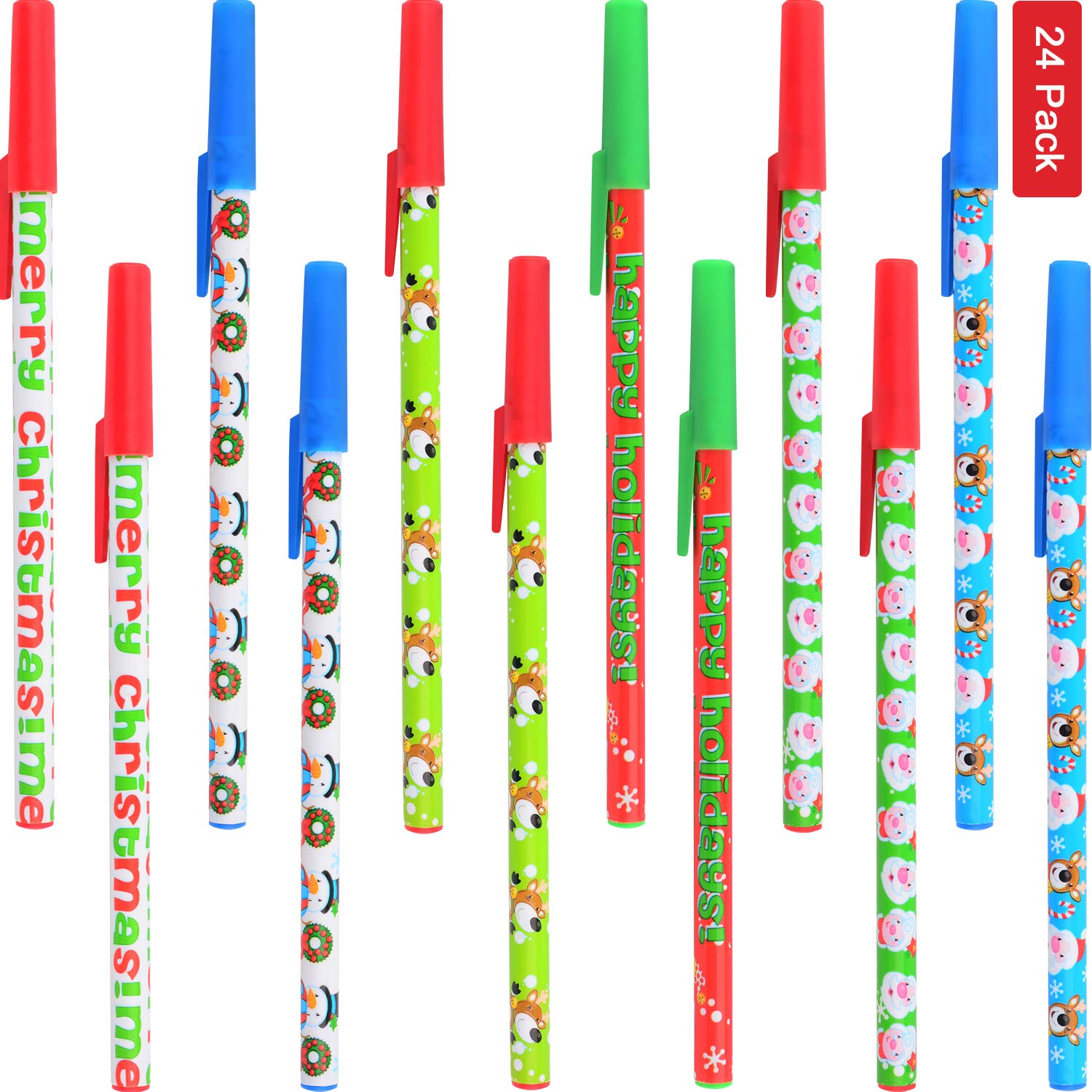 Sunshane 24-Piece Christmas Themed Ballpoint Pen Set - Holiday Writing Pens for Office, School & Gift Giving - Festive Party Supplies & Home Decor (Assorted Colors) - Perfect for Christmas Cards, Gift Wrapping & Holiday Crafts