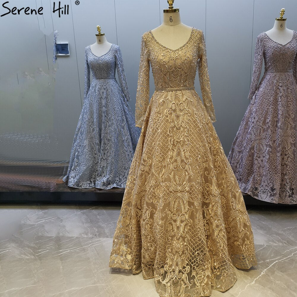 Elegant Grey Muslim Lace Beaded Evening Gown for Women - Long A-Line Luxury Party Dress 2025 (LA71472) | Perfect for Weddings, Galas & Formal Events