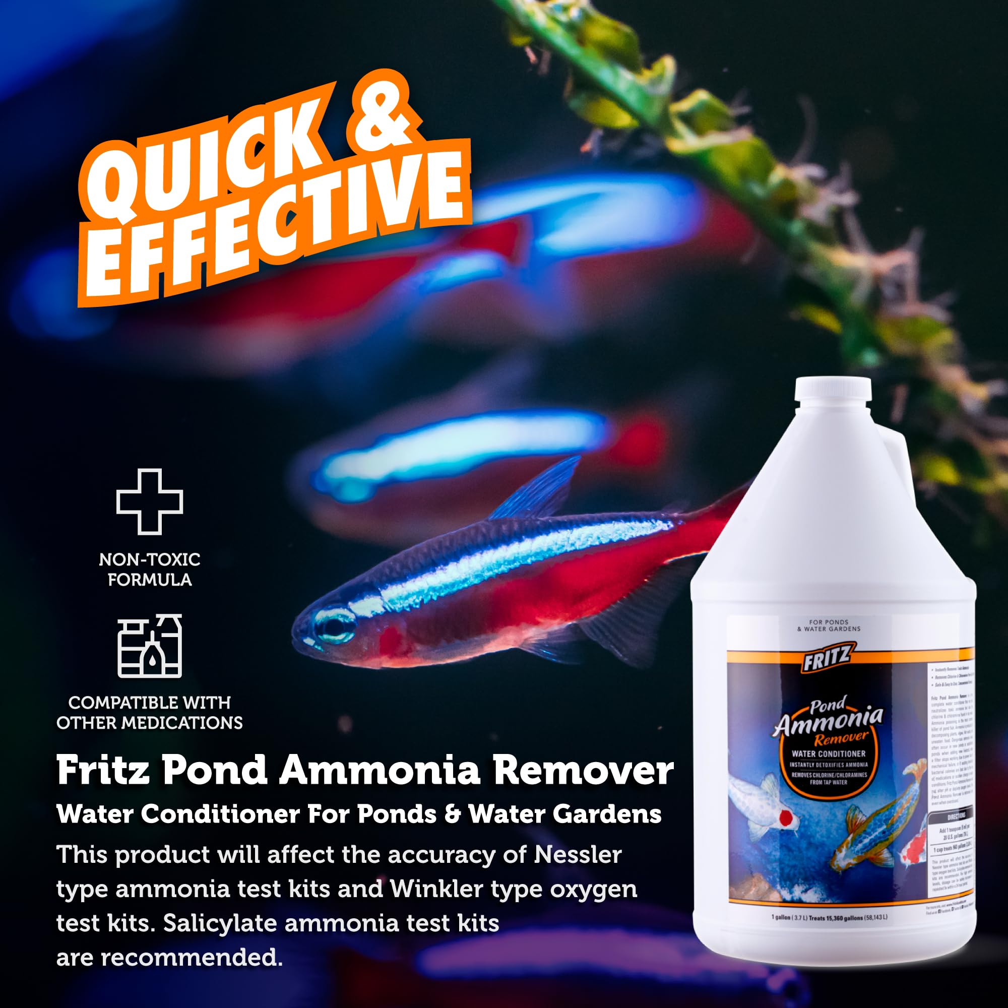 FritzPond Ammonia Remover Water Conditioner for Aquariums - 1 Gallon - Eliminates Chlorine & Detoxifies Fish Tanks - Perfect for Freshwater & Saltwater Fish Care
